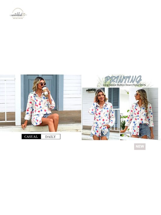 Cotton Linen Button Down Shirt Loose Fit Long Sleeve V Neck Blouse S-3XL - Picture 7 of 7